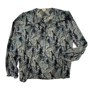 Joie Bohemian Parisian Paisley Peasant Blouse Women Size Large Blue Long Sleeve